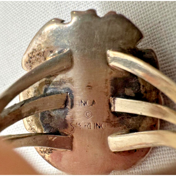 Lapis Lazuli Silver Womens Ring Sz 8 8.5 Oval Signed Inca Sterling Engraved - Picture 6 of 6